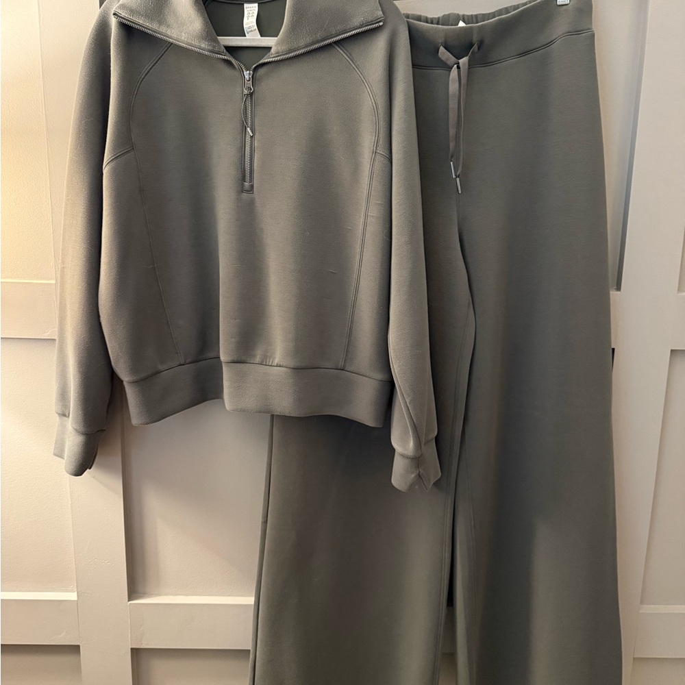 Spanx Air Essentials Hunter Green Quarter Zip and Wide leg Pants Set XL/1X